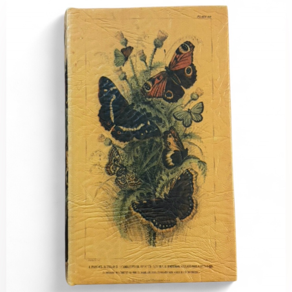 Faux Leather Butterfly Motif Book Shaped Keepsake Box Trinket Box Boho Decor